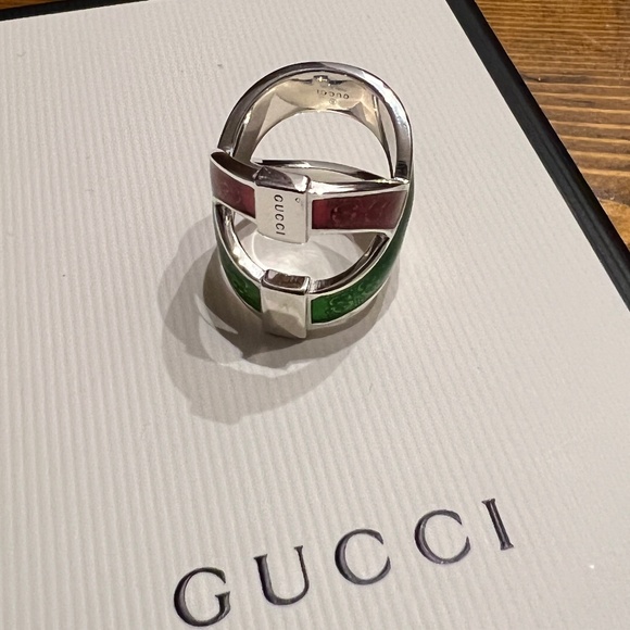 Gucci ring silver red and green sz various unisex - Picture 2 of 4